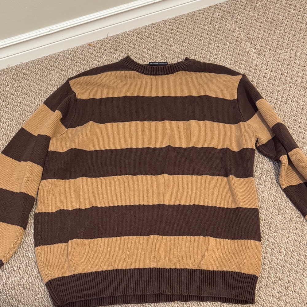 Brandy Melville Brown and Tan Striped Crewneck Sweater oversized